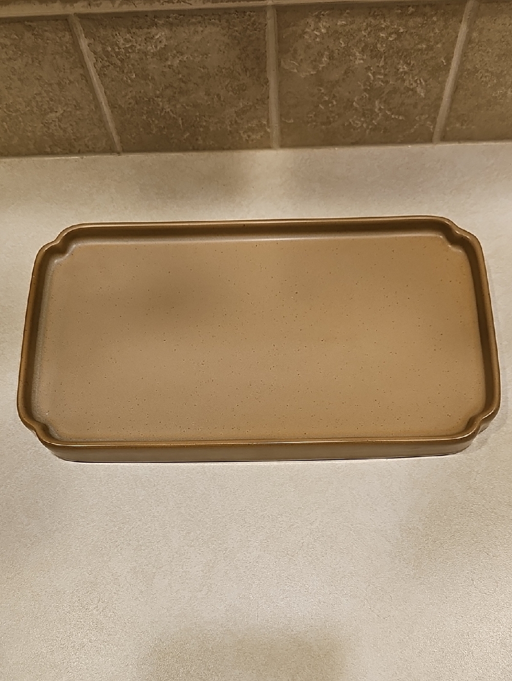 Hearth And Hand Rectangular Stoneware Bathroom Tray in Light Brown
